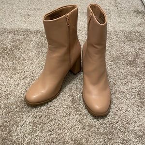 Tan faux leather heeled booties